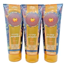 Bath & Body Works LOT of 3 Tubes Glazed Pumpkin Hydrating Body Cream Lotion 8 oz