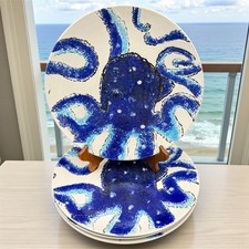 2015 Blue Sky Under The Sea Octopus Heather Goldminc Ceramic Dinner Plates Set 4