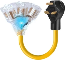 30 Amp to 110V 20 RV Distribution Adapter,NEMA TT-30P Black and yellow 