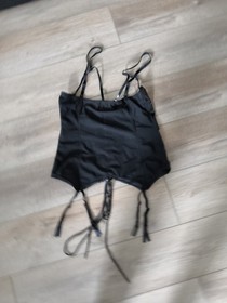 Vintage Ann Summers Black PVC Open Cupless Corset Basque Top Size 10-14