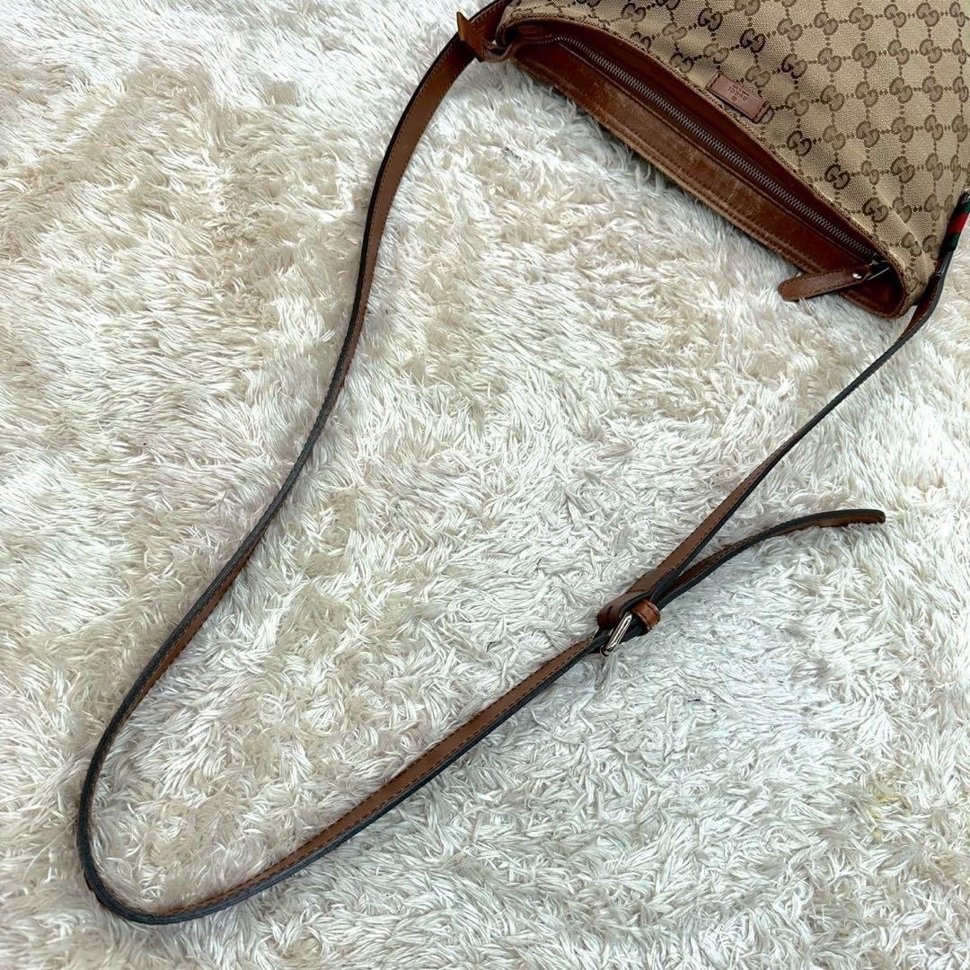GUCCI GG Canvas Shoulder Bag Brown Leather Unisex Authentic Crossbody thumbnail 5