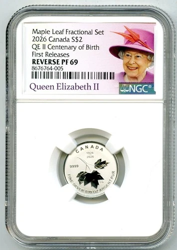 2026 $2 1/10 OZ SILVER CANADA QEII CENTENARY MAPLE LEAF NGC PF69 REV PROOF - FR