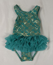 Cat  Jack: girls teal  gold mermaid-like swimsuit 3-tier ruffle skirt size 12m