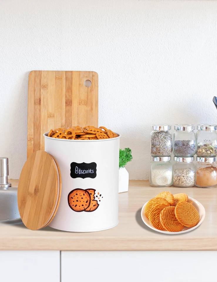 Cookie Jar with Airtight Bamboo Lid, 1 Gallon Iron Cute Cookie Tin, Farmhouse... - Image 3 of 4