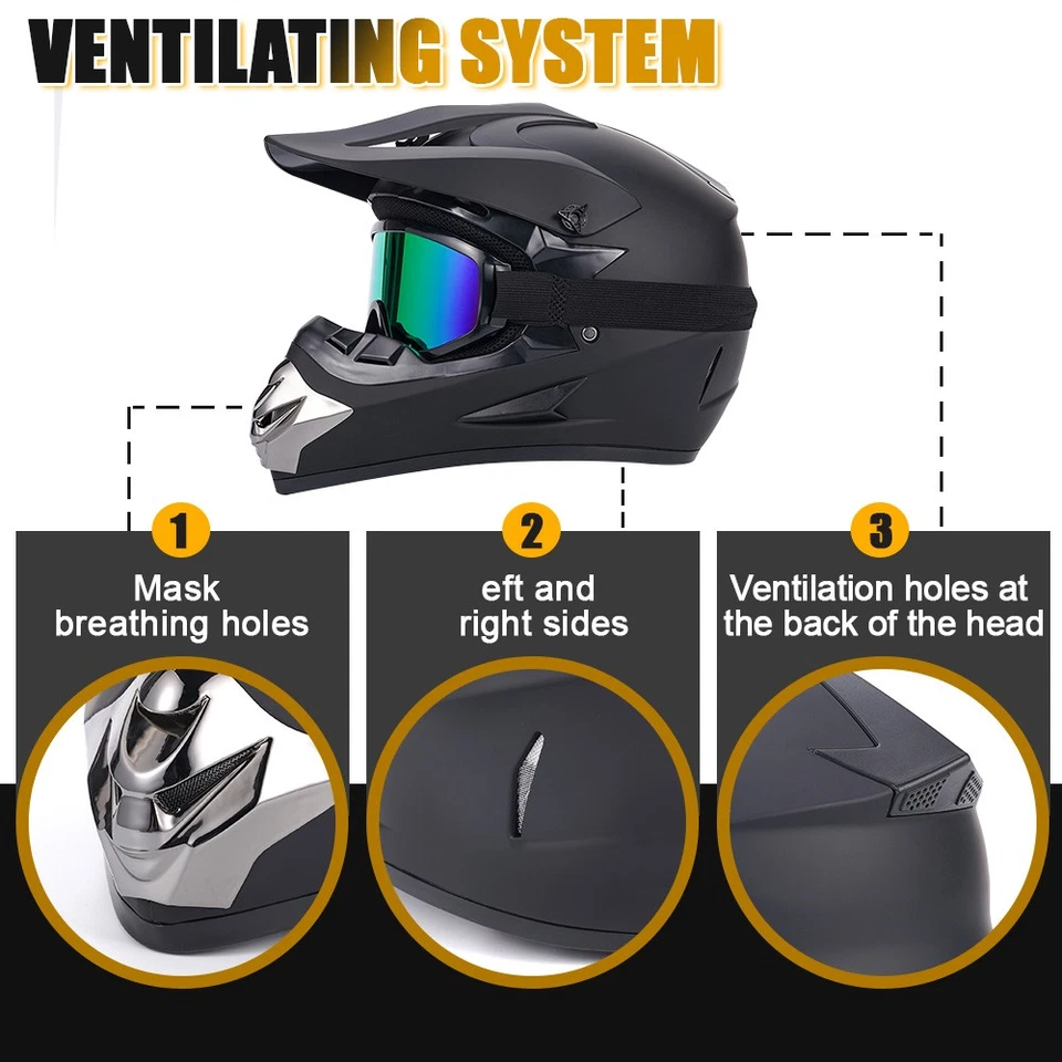 DOT Motocross Helmet Adult Off Road Bike ATV Helmet w/ Goggles/ Gloves/ Mask M - Image 2 of 4