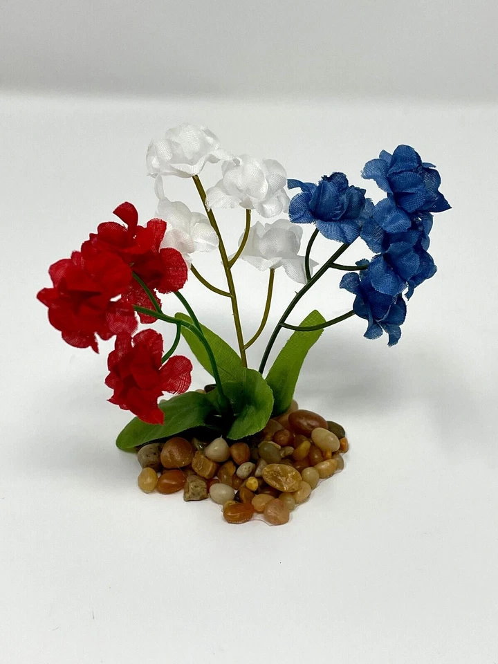 4" Rojo, Blanco y Azul MEZCLA Suave Seda Aliento Bebé Pequeña FLOR PLANTA, Piedra ba Foto 2 de 3