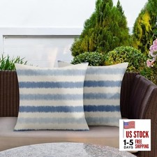 Outdoor Waterproof Throw Pillow Covers 18 x 18 Inch Set of 2, Navy Blue Striped