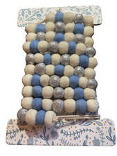FELT POM POM GARLAND 6 FEET BLUE SILVER CREAM NIP