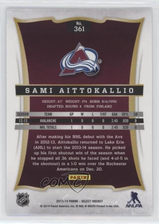 2013-14 Panini Rookie Anthology Select Update Rookie Sami Aittokallio #361 RC - Image 2 of 2