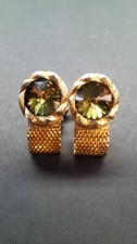 VTG Swank Cufflinks Gold Tone Mesh Wrap Around Link Watermelon Rivoli Rhinestone