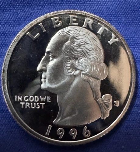 1996-S Silver Washington Quarter Proof - San Francisco Mint - 90% Silver - Toned