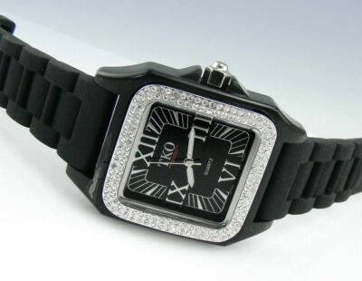 TKO ORLOGI Women's TK541-BK RIVIERA ICE Black Swarovski Crystal Rubber WATCH