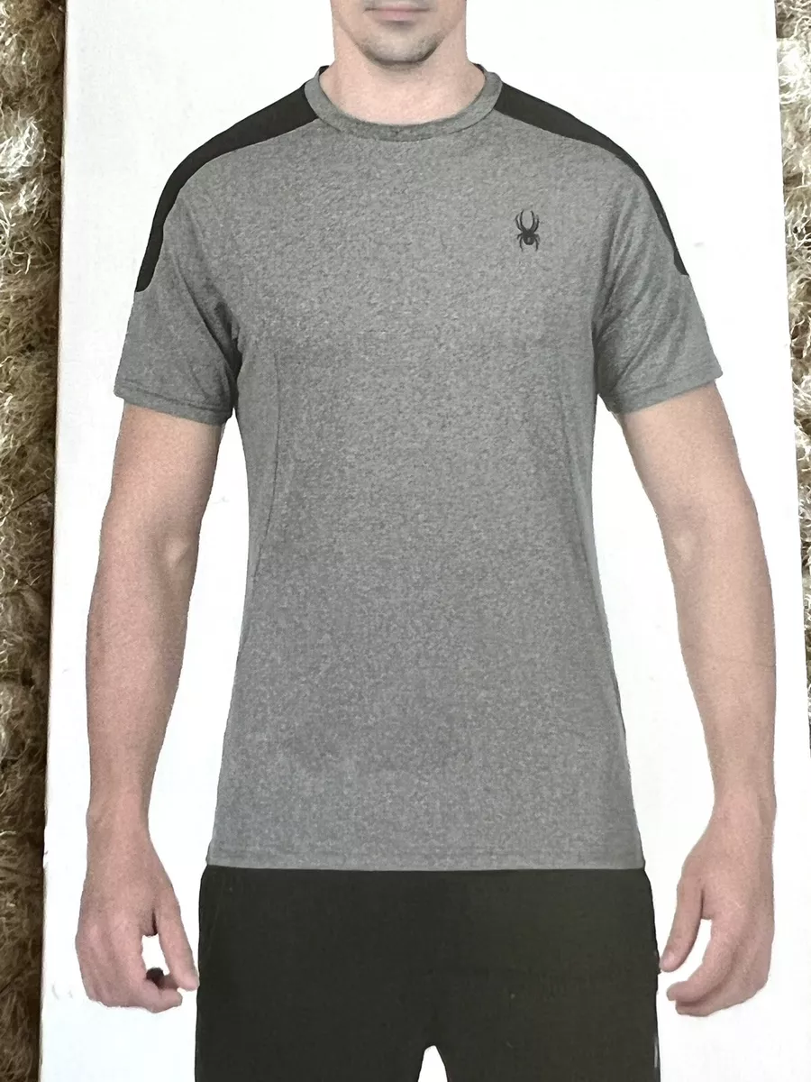 New Spyder Active PROWEB Mens Gray Stretch Short Sleeve Tee T-Shirt Size  Medium