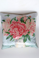 Diamond Dotz Beaded Decorative Throw Pillow Rose Floral Cottage Grandmacore