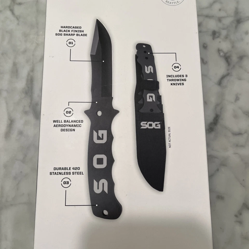 Juego de cuchillos tácticos equilibrados clásicos SOG Fling con funda 3pk NUEVO EN CAJA Foto 4 de 4