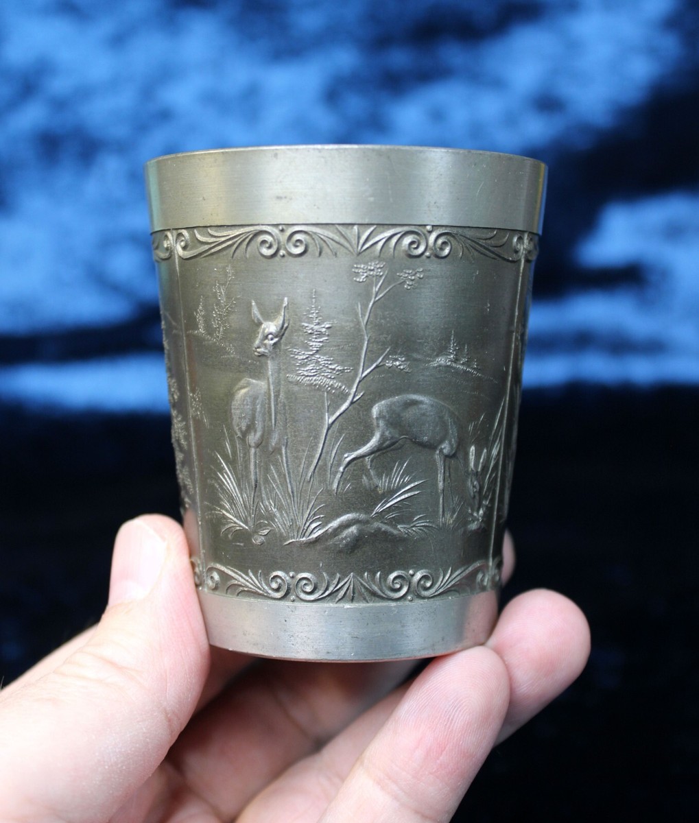 Vintage German Hand Cast 1711 1/8 EZR Zinn Pewter Cup with Vintage German Hand Cast 1711 1/8 EZR Zinn Pewter Cup with