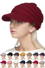 C.C Exclusive Women's Solid Color Super Soft Cable Ribbed Visor Beanie Hat 
