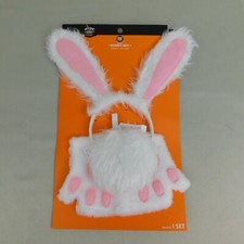 Adult Bunny Halloween Costume Kit Headband Gloves Tail White OS Hyde and EEK