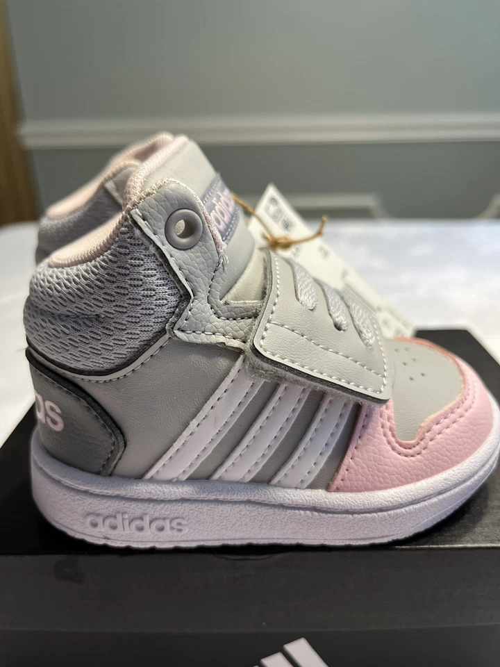 NUEVO EN CAJA Adidas Hoops Mid 2.0 Gris Rosa Tenis Zapatos Talla 4K Baloncesto Foto 2 de 4