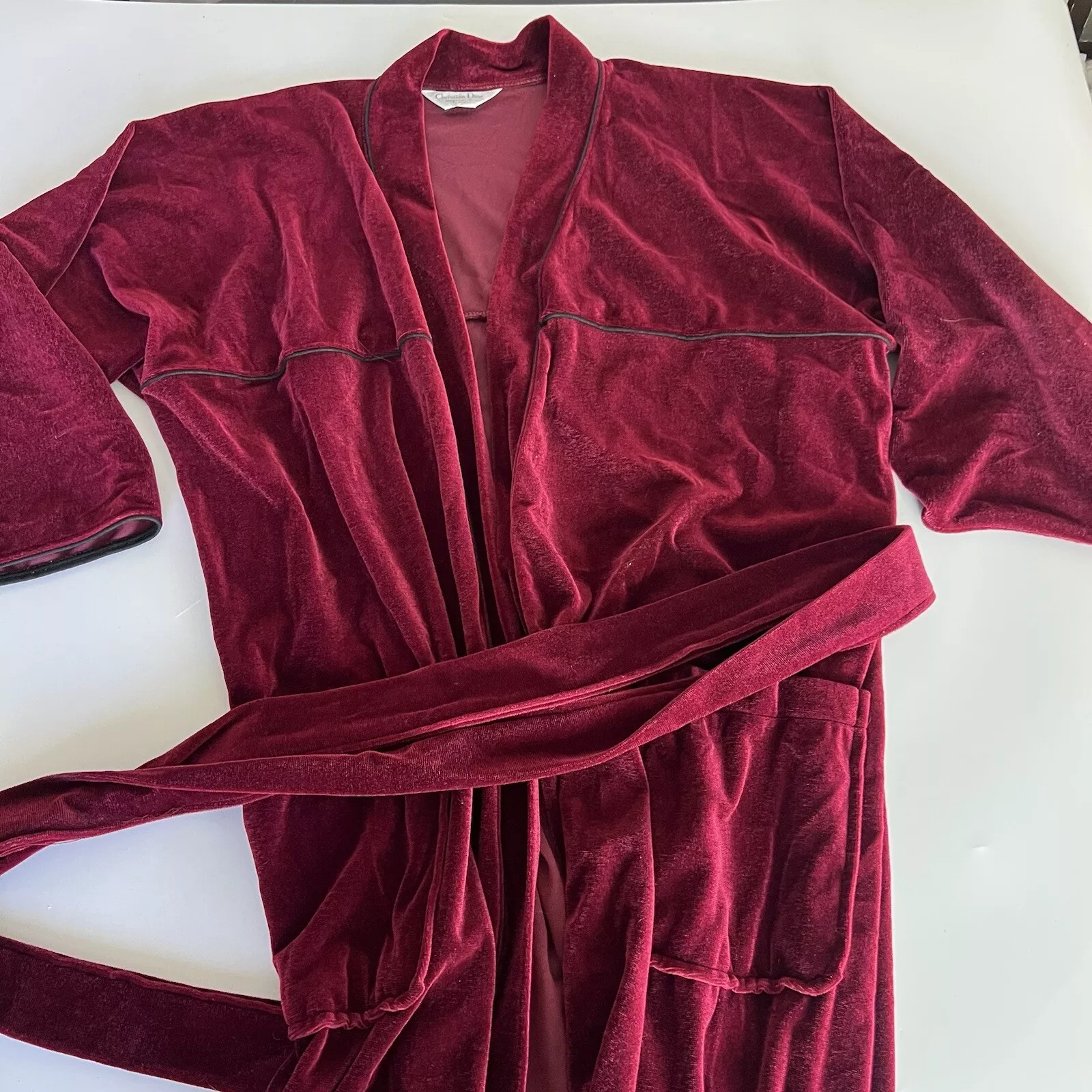 Robe vintage Christian Dior Monsieur velours rouge taille unique poches cravate avant
