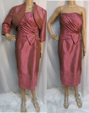 ROSE PINK RHINESTONE BEADING & LACE TWO PIECE STRAPLESS DRESS SET 16 "WORN ONCE"