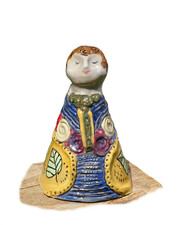 Folk Art Doll Clay Pottery Figurine Handcrafted Glazed and Fired 8" Tall Statue