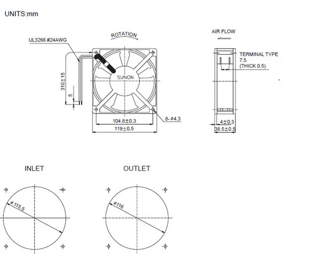 1PC 120x120x38mm 230V 2850RPM DP200A 2123XBL.GN Axial cooling fan - Image 3 of 3