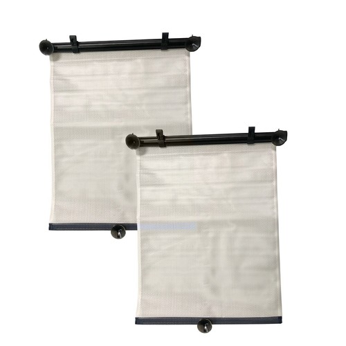 2 White side window sun shade roller screen protector retractable 14" Width