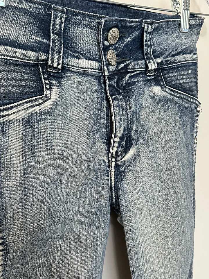 Pantalones de mezclilla para mujer Virtual Sensuality pierna recta elásticos laterales talla 7 Foto 2 de 4