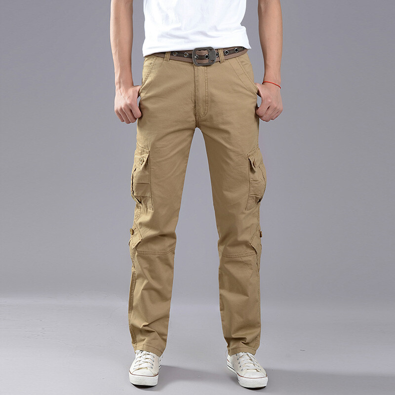 Men Cargo Combat Pants Slim Work Trousers Bottoms Side Pocket Casual