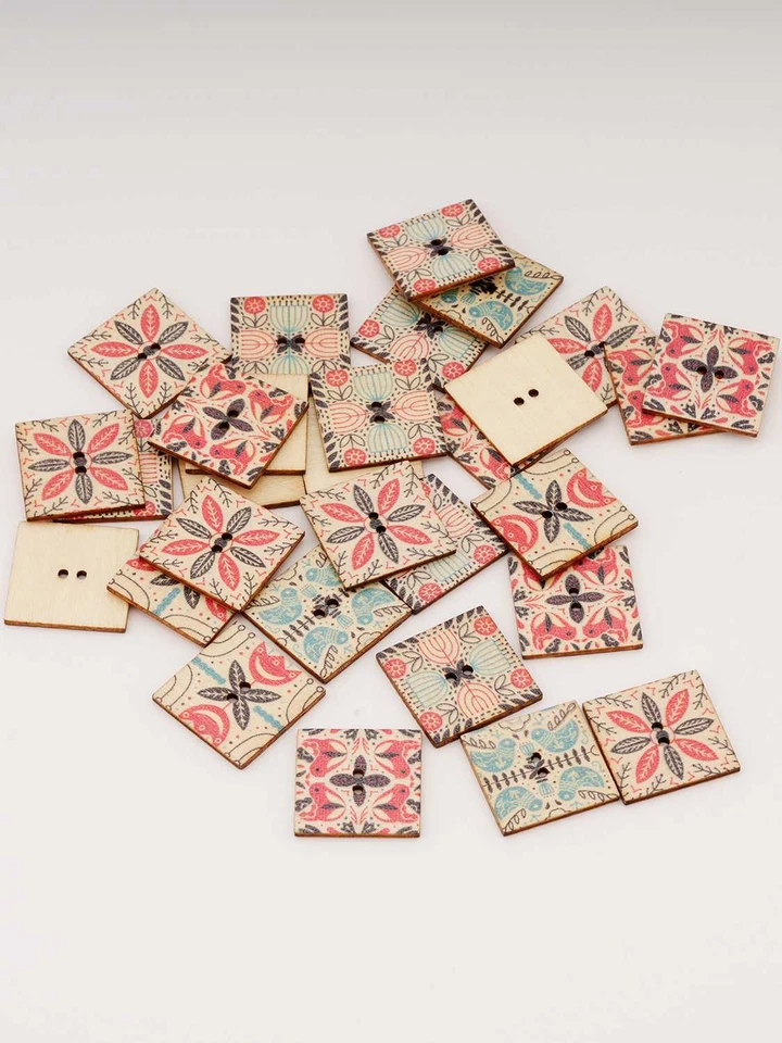 50pcsa Bohemia print Square wood button for sewing scrapbooking crafts 20/25mm - Image 3 of 4