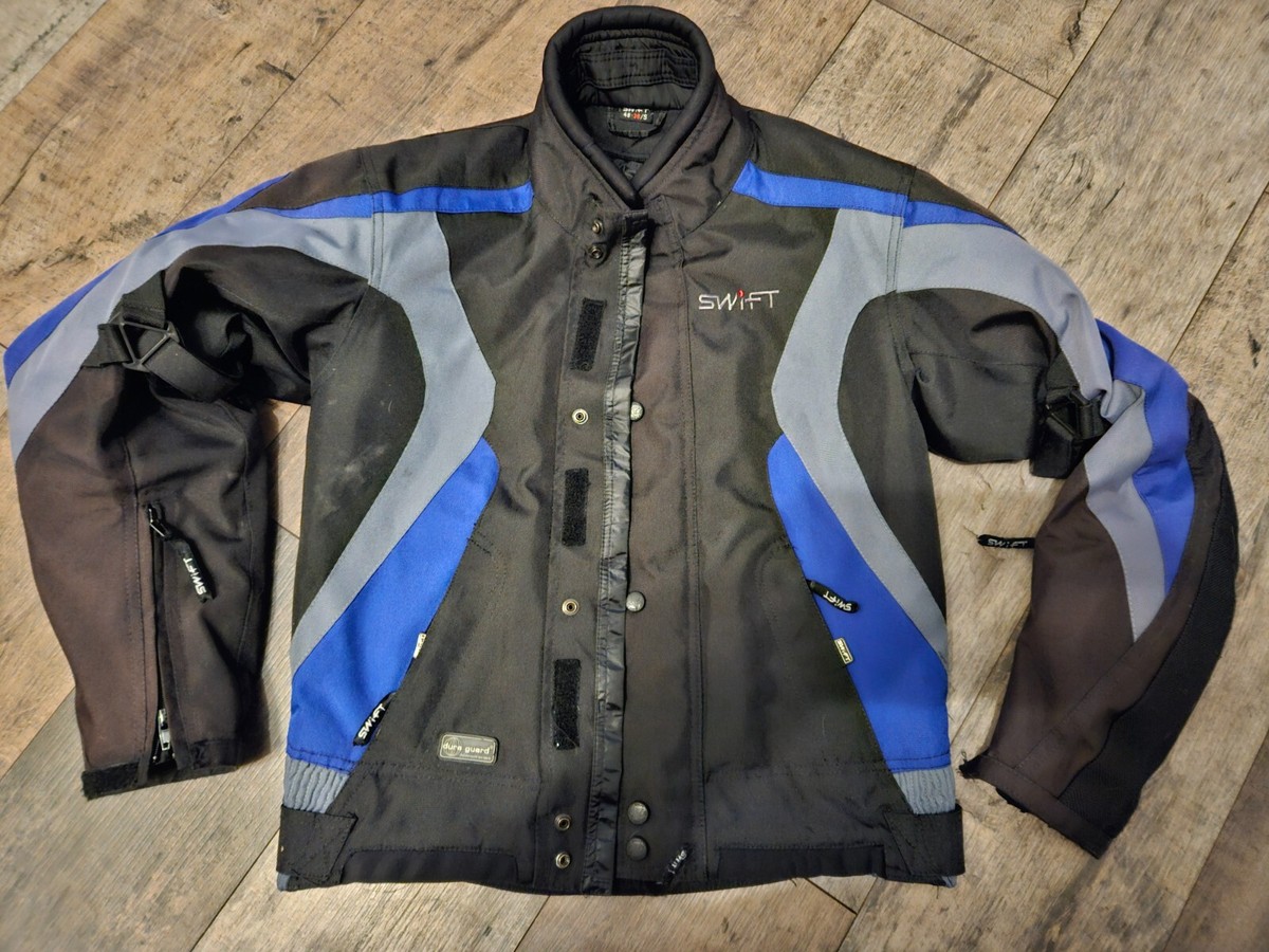 USED PREOWNED SWIFT BLUE AND BLACK MOTORCYCLE JACKET SIZE SMALL