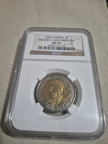 South Africa 2008 Smiley 5 Rand  / MS65 NGC / Nelson Mandela