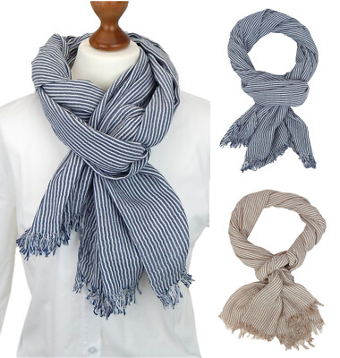 Ella Jonte leichter Schal Damenschal Unisex Blau oder Beige Streifen maritim BW