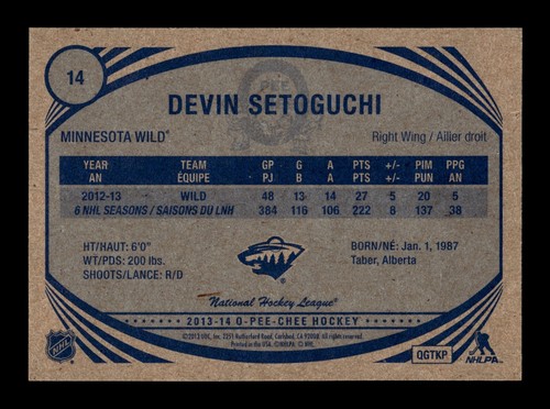 PWE READ stock photo . 2013-14 opc o-pee-chee retro #14 devin setoguchi - Picture 2 of 2