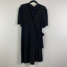 Michael Kors Faux Wrap Dress Size XXL Black Short Puff Sleeve Knee Length