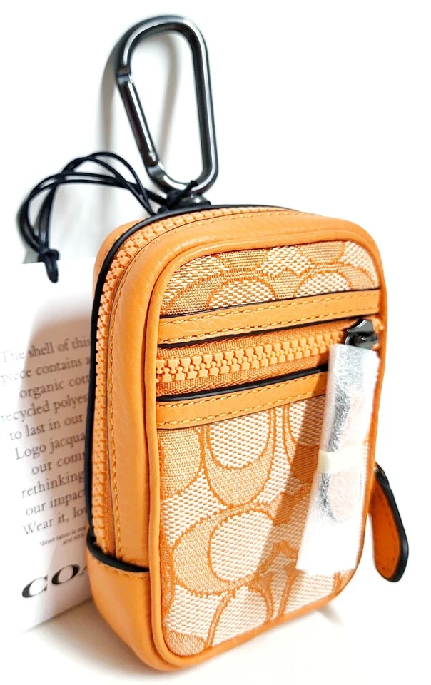 Coach Micro Bolso Charm Híbrido North South Signature Jacquard Naranja Caramelo Nuevo con Etiquetas Foto 2 de 4