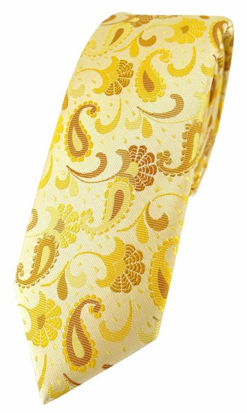 Schmale Tigertie Designer Krawatte In Gelb Senfgelb Gold Paisley Gemustert-image