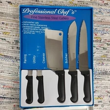 Vintage 5 Pc Kitchen Cutlery Professional Chef's Knife Set Fine Stainless Steel 