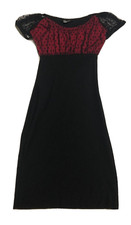 Womens Black MIDI Bodycon Dress Red Polka Dot Lace Short Sleeve Size M USA Made
