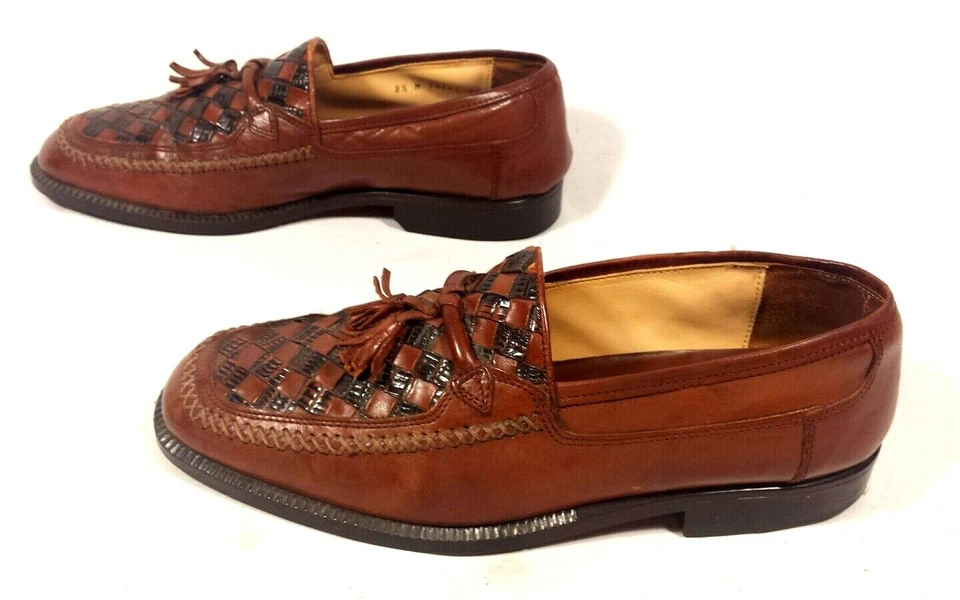 Vestido/sapatos casuais masculinos Stanley Blacker 9,5 M marrom borla tecido - Imagem 4 de 4