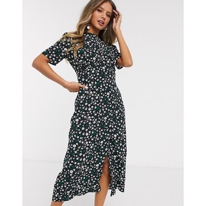 black floral midi tea dress