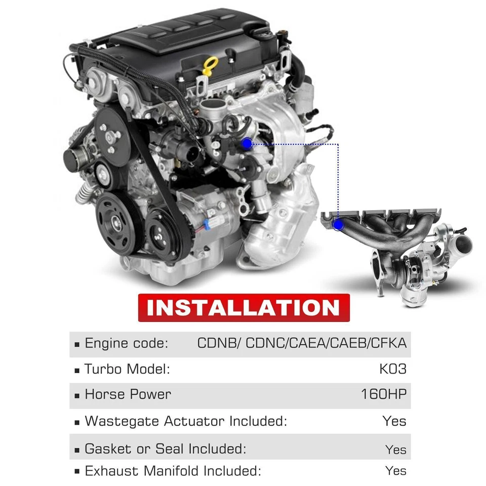 Turbo Turbocharger for Audi A4 Quattro 09-16 A5 10-14 A6 allroad 2.0L TFSI K03 - Image 3 of 4