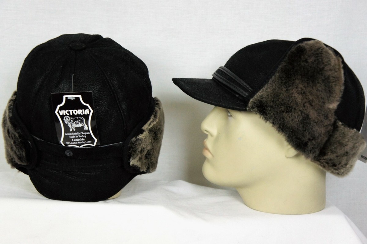 Vintage Black shearling fur hat Aviator Shearling Sheepskin Fur Hat - Solid Black - Zavelio  main image 3