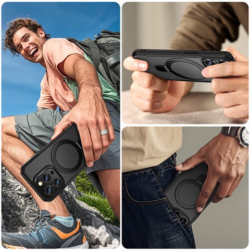 Funda rígida trasera resistente con soporte de anillo magnético para iPhone 16 Pro Max 15 14 13 12 11 - Imagen 14 de 36