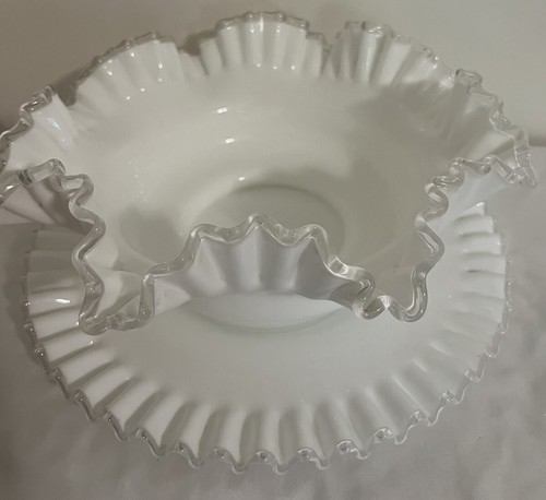 Fenton Milk Glass Silver Crest Serving Bowl With Tray