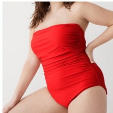 NWT J. Crew Ruched Bandeau One-Piece Swimsuit in Bright Cerise Red Size 22