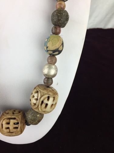 Bein Kette Sterling-Silber 925 Kugeln Holz Kugeln Holzkugel mit Stoff überzogen - Bild 7 von 16