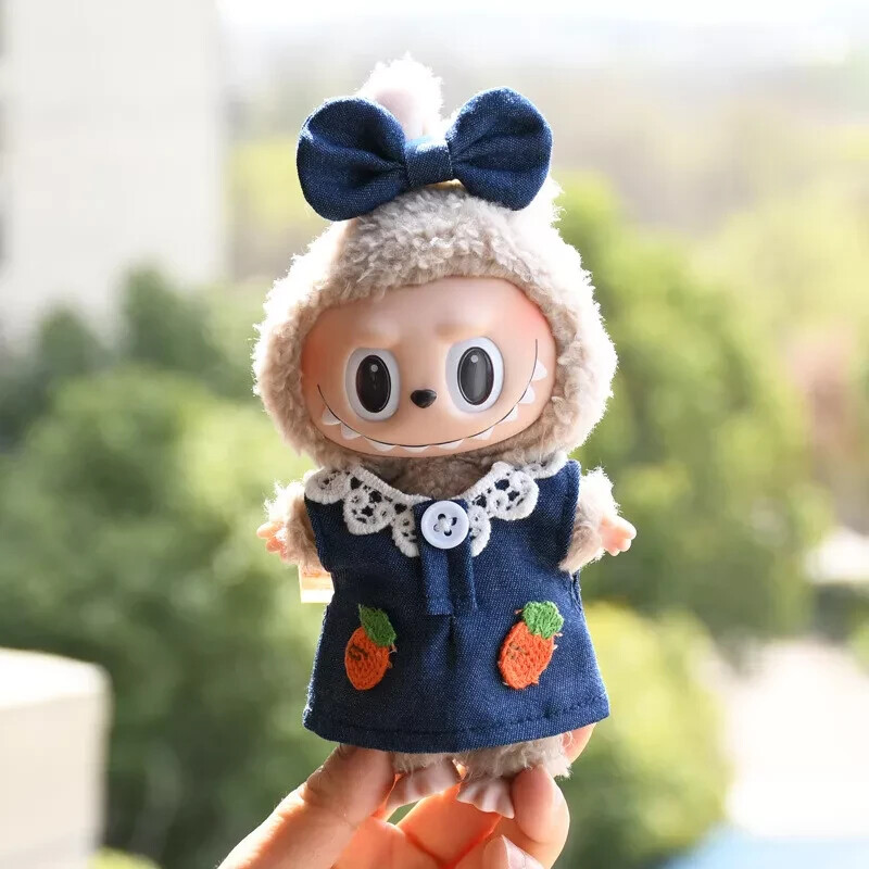 POP MART LABUBU The Monsters Plush Toy Denim skirt+Hair clip POP MART LABUBU The Monsters Plush Toy Denim skirt+Hair clip