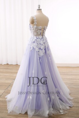 ivory and lavender wedding dress 2025 Bohemian Lila 3D Flowers Bridal Gown Custom made Corset Marco Di Milano Crocodile Shoes